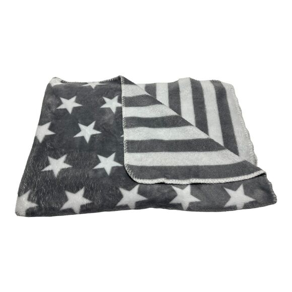 Koala Baby Gray White Stars Stripes Reversible Baby Blanket Soft Plush - Picture 1 of 6